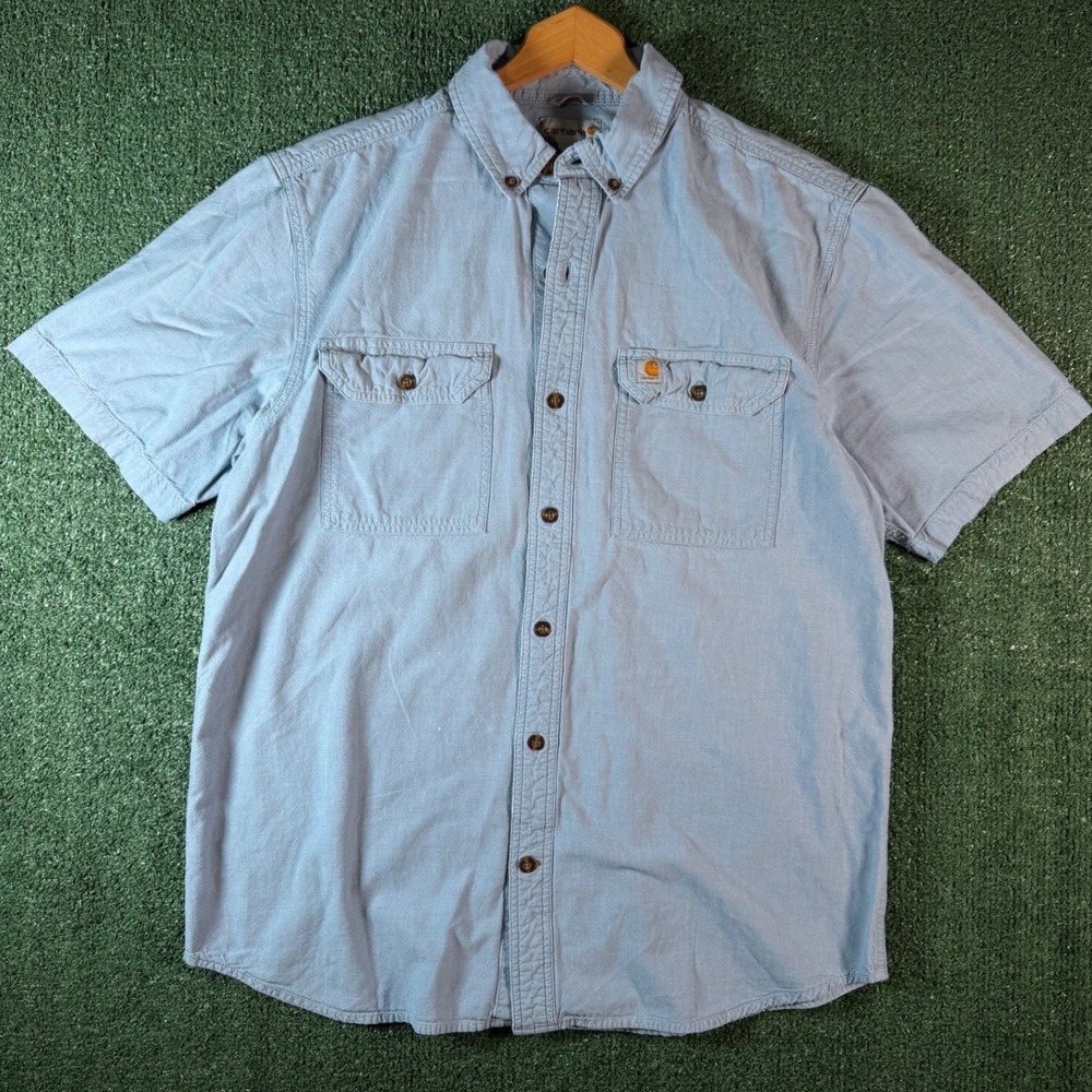 Carhartt Button Down Shirt Mens Large Blue Excellent Relaxed Fit S200 CBL